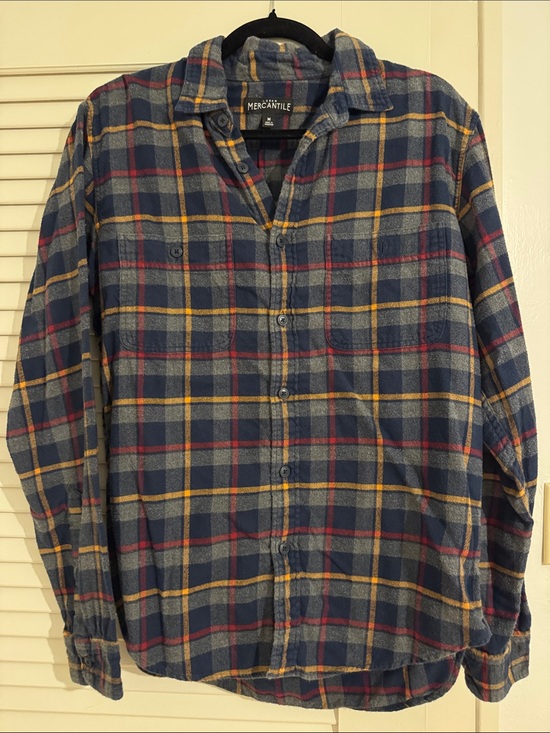 J. Crew Other - J. Crew Blue Plaid Flannel Button-Down Shirt with Yellow and Red Accents